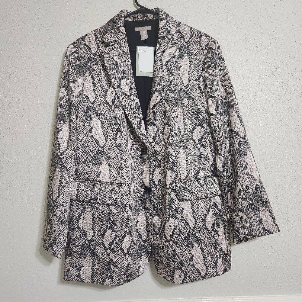 NEW H&M Women's Snake Print Blazer Pink And Gray Size Medium